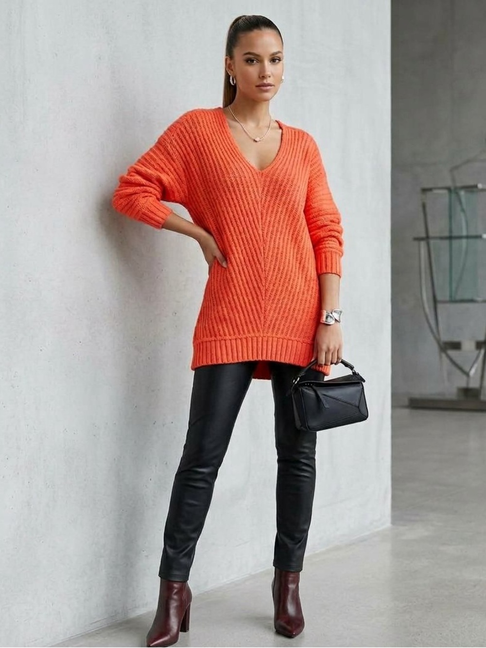 Free People chunky Knit V Neck Oversized Sweater dress mini dress tunic